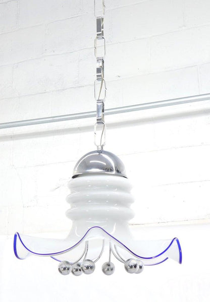 Blown Milk Glass and Chrome Midcentury Light Fixture