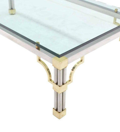 Heavy Thick Glass Brass and Chrome Coffee Table