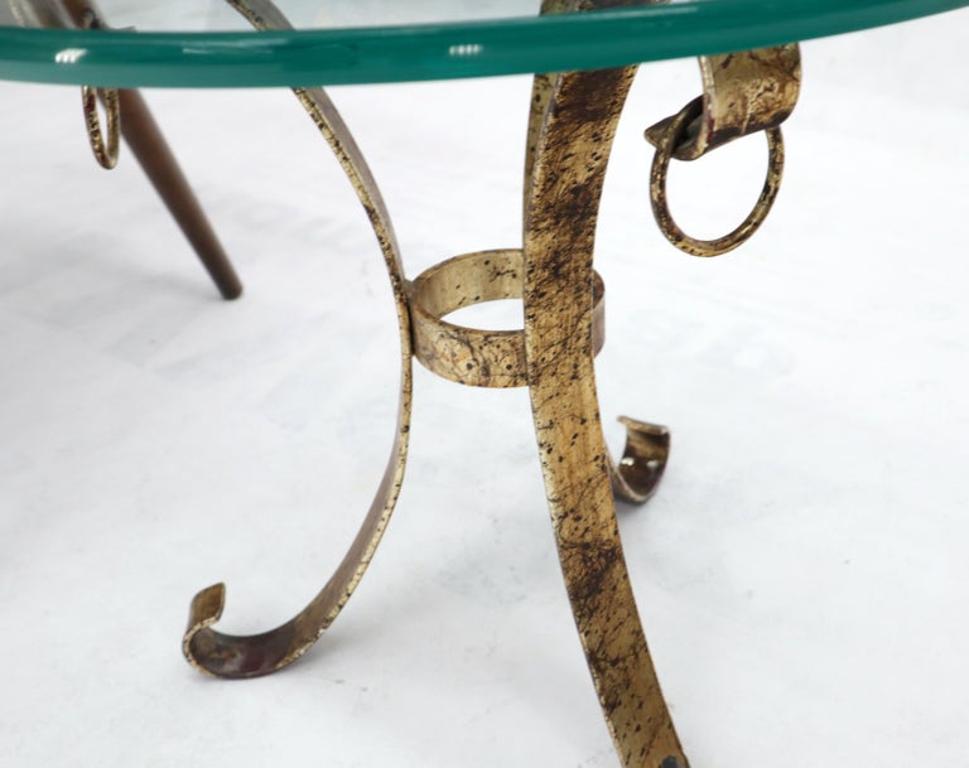 Round Glass Top Gold Gilt Tripod Wrought Iron Base Side End Table