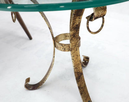 Round Glass Top Gold Gilt Tripod Wrought Iron Base Side End Table