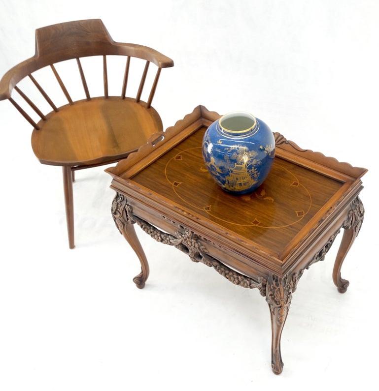 Removable Tray Top Pierce Carved Inlayed Walnut Side End Table Stand Mint!