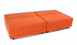 Pair of Large Oversize 4x4 Orange Upholstery Square Benches by Steelcase Sofa
