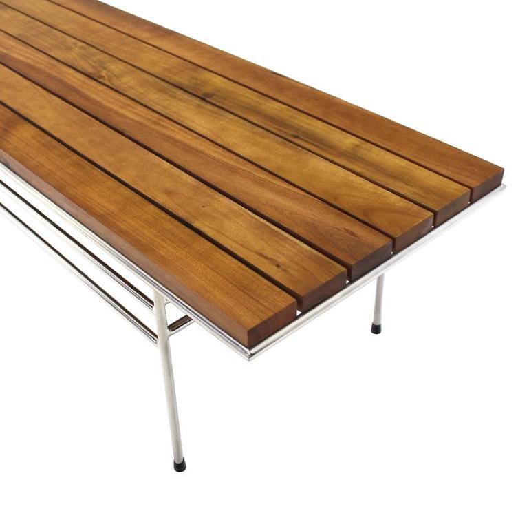Solid Oiled Slat Wood Top Chrome Bench
