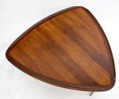 Rounded Triangular Shape Danish Mid-Century Modern Side Occasional Table Cane