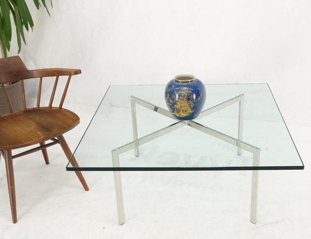 Square Glass top Stainless Steel Base Barcelona Coffee Table Bauhaus Style