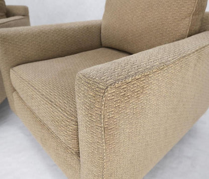 Pair Deep Seat Oatmeal Fabric Upholstery Contemporary Lounge Chair on Dowel Legs