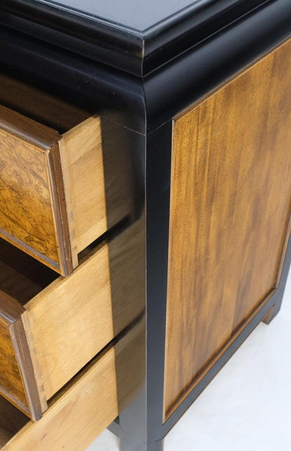 Burl Wood Black Ebonized Border 9 Drawers Long Dresser Credenza Brass Pulls Mint