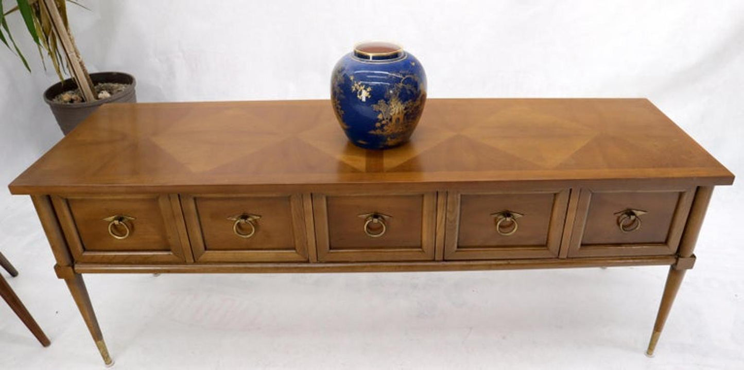 Mid-Century Modern Long Low Profile Credenza with Round Ring Drop Pulls