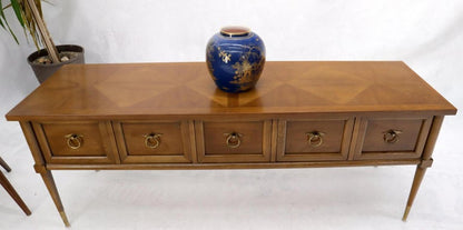 Mid-Century Modern Long Low Profile Credenza with Round Ring Drop Pulls
