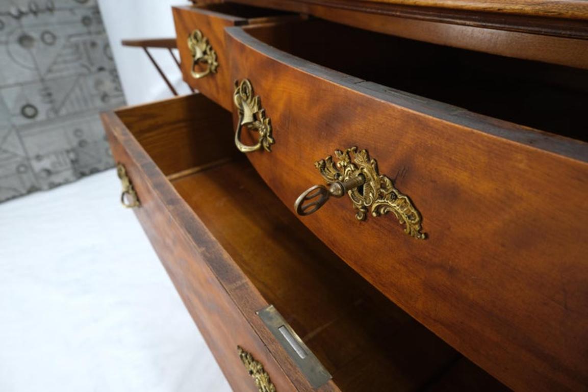 Antique Carved 4 Drawers Dresser w/ Large Beveled Swivel Clove Shape Mirror