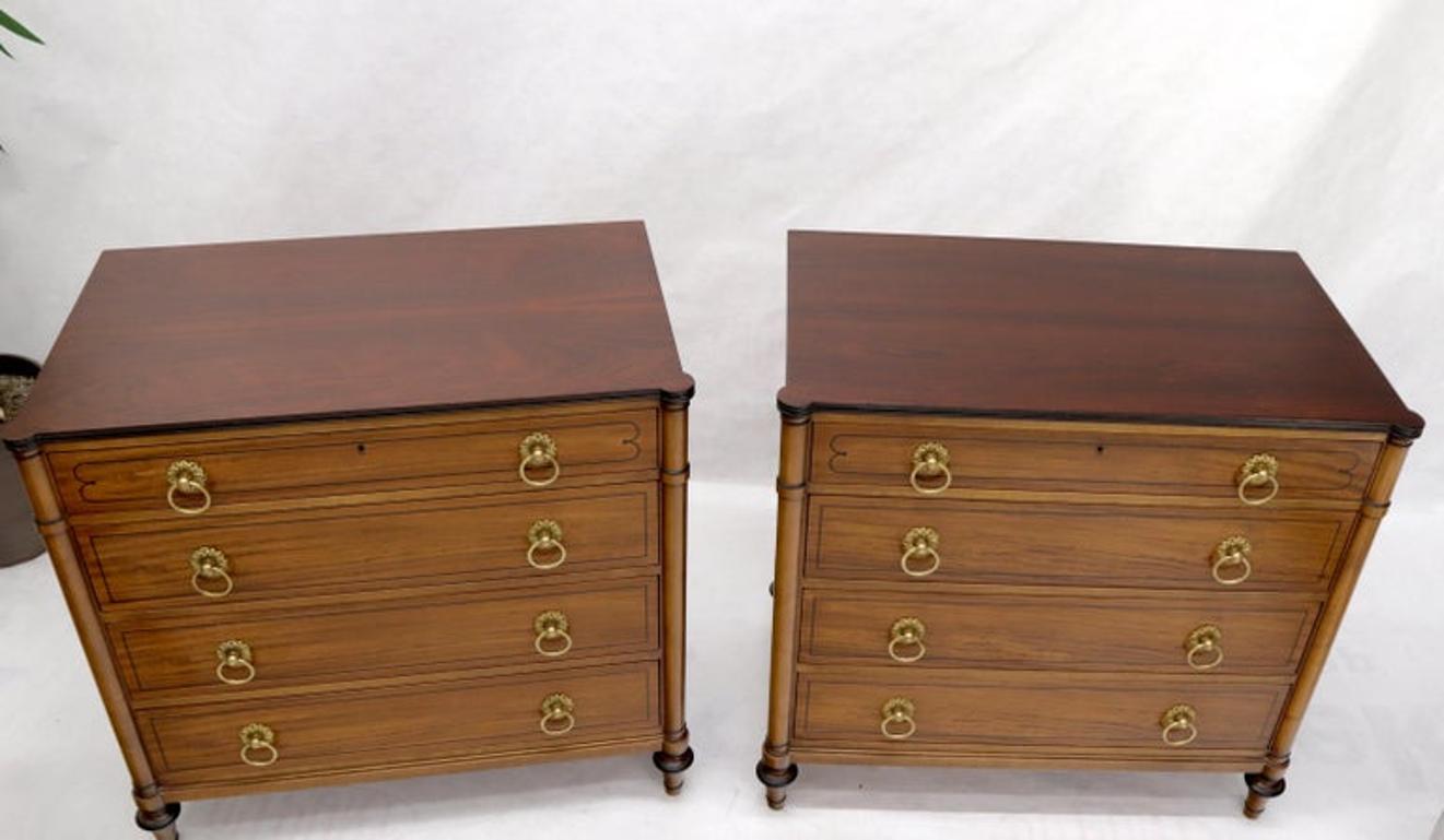 Pair of Rosewood Tops Satin Wood Heavy Brass Ring Pulls 4-Drawer Bachelor Chests