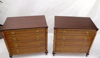 Pair of Rosewood Tops Satin Wood Heavy Brass Ring Pulls 4-Drawer Bachelor Chests