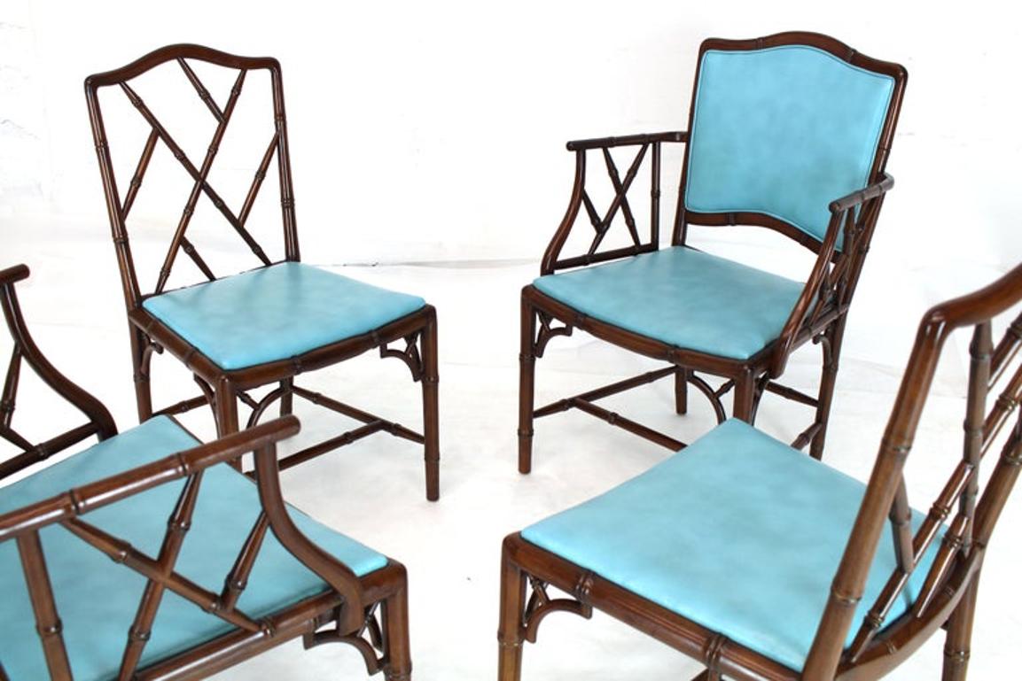 Set of Four Very Fine Faux Bamboo Mahogany Dining Side Chairs
