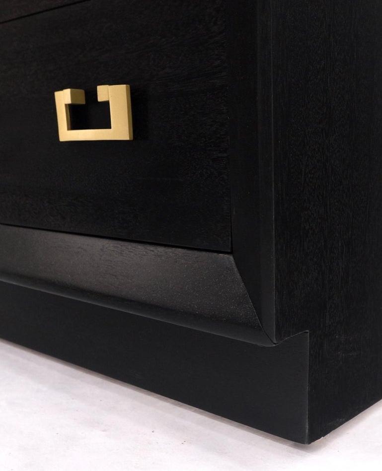 Ebonized Black Lacquer Mahogany Tall 5 Drawers Dresser Gold Bracket Pulls MNT