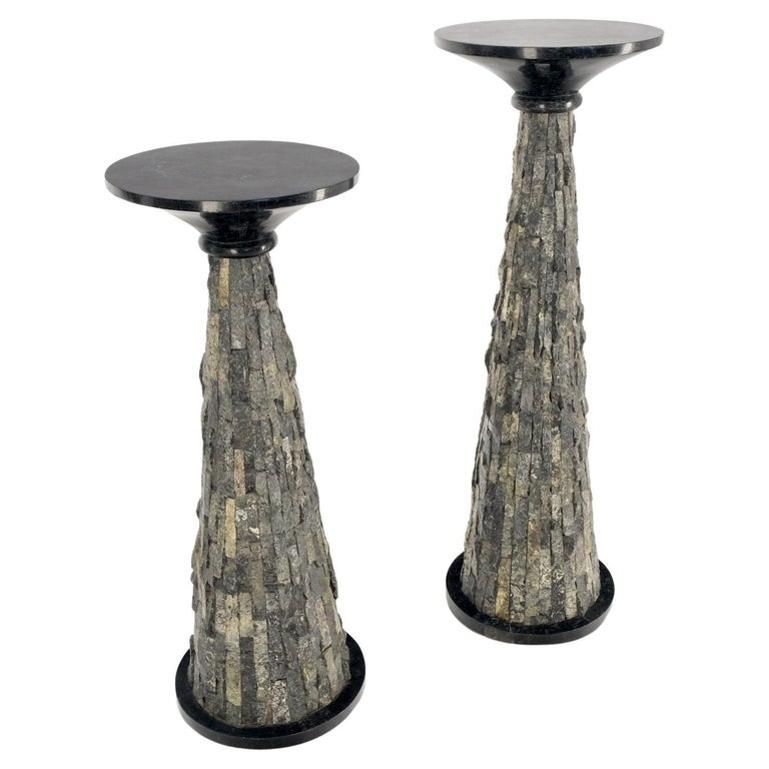 Pair of Polished & Rough Stone Tiles Cone Shape Non Matching Pair of Pedestals