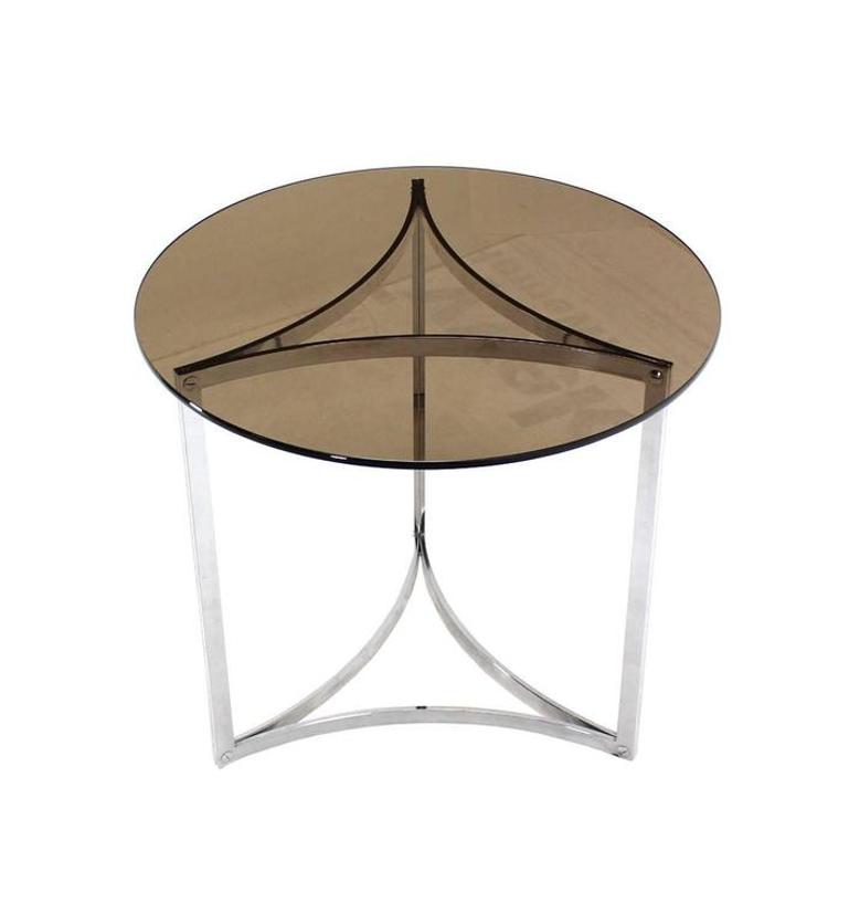 Triangular Bent Chrome Ribbon Base Smoked Glass Top Side End Table