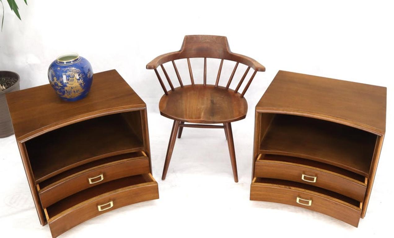 Pair of Paul Frankl Walnut Nightstands for Johnson Furniture Solid Brass Pulls