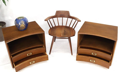 Pair of Paul Frankl Walnut Nightstands for Johnson Furniture Solid Brass Pulls