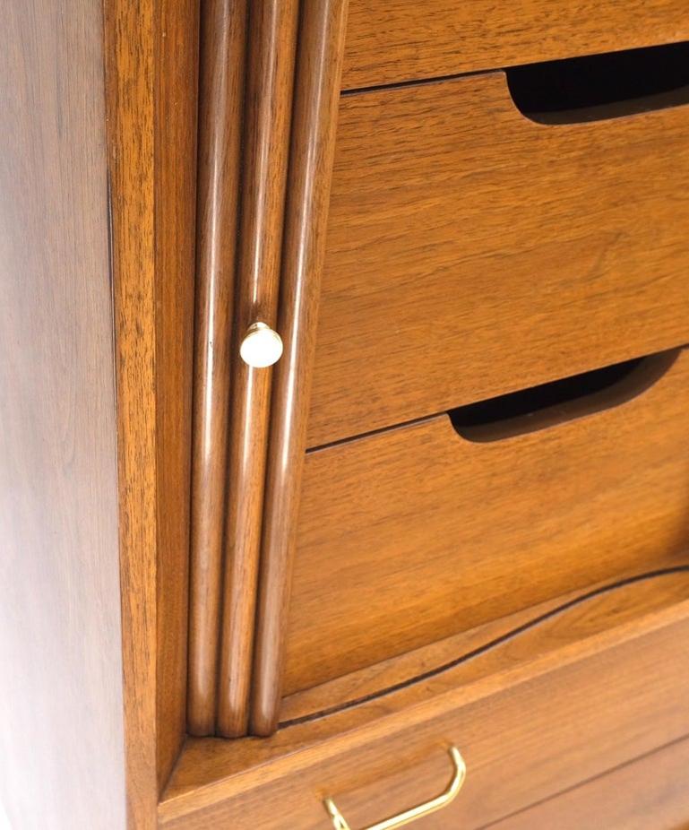 Walnut Tambour Doors Brass Hardware Serpentine Front 8 Drawers Dresser MINT!