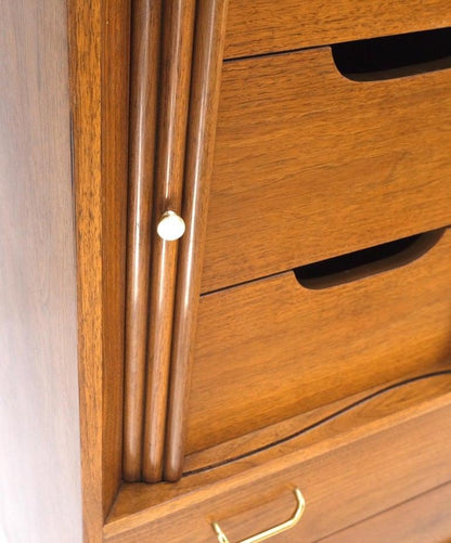 Walnut Tambour Doors Brass Hardware Serpentine Front 8 Drawers Dresser MINT!