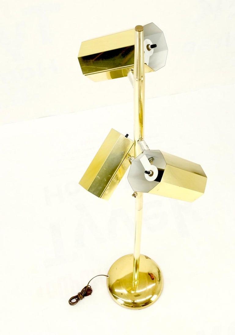 Adjustable Hexagon Cylinder Shades Three Way Brass Floor Lamp Sonneman