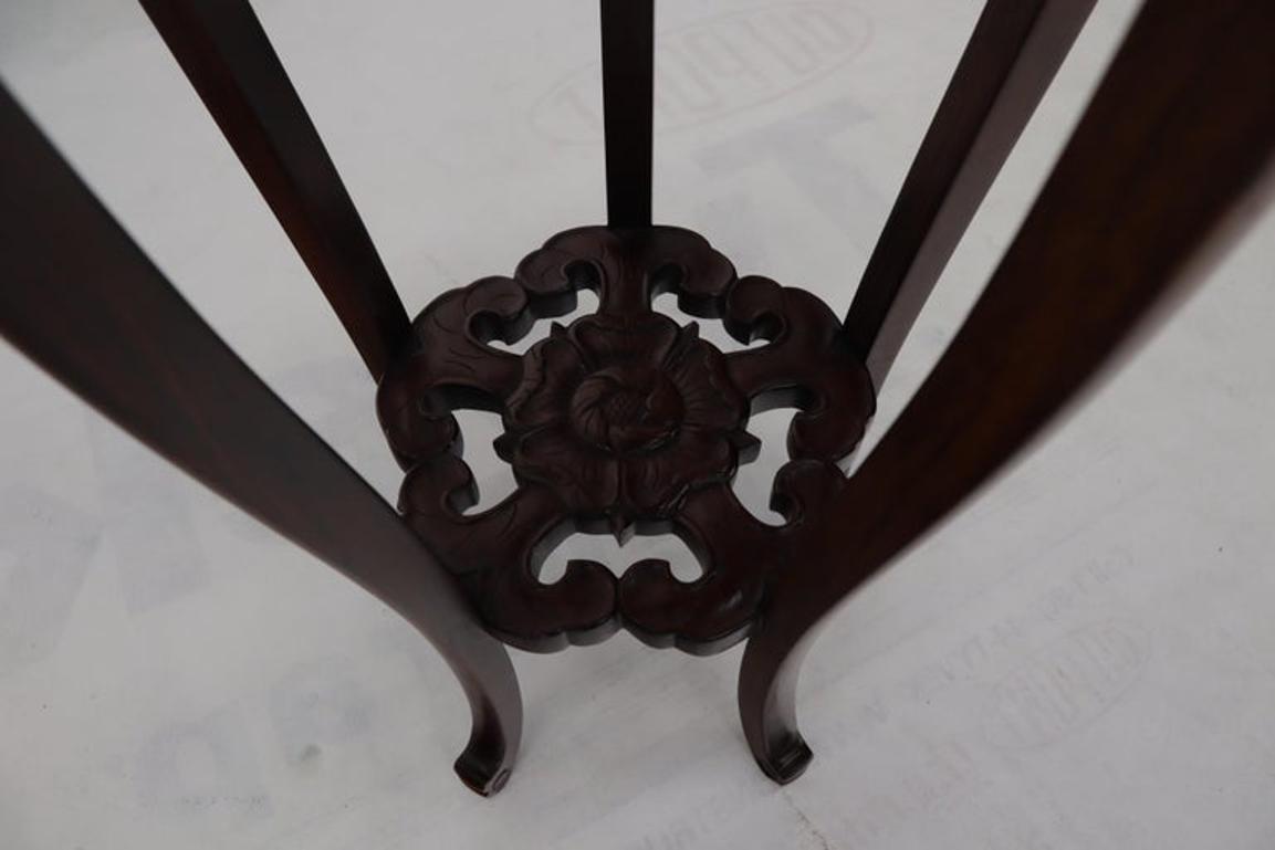 Chinese Carved Dark Rosewood Marble Top Round Stand