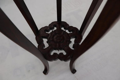 Chinese Carved Dark Rosewood Marble Top Round Stand