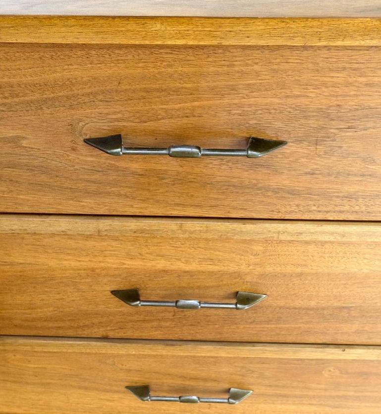 5 Drawers Two Door Compartments Long Walnut Credenza Dresser Dowel Legs Mint!