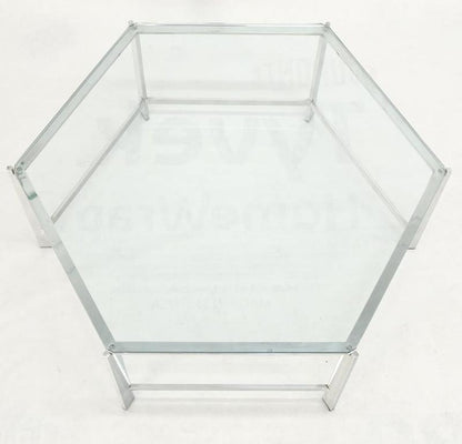 Polished Stainless Steel Hexagon Glass Top Custom Mid-Century Coffee Table