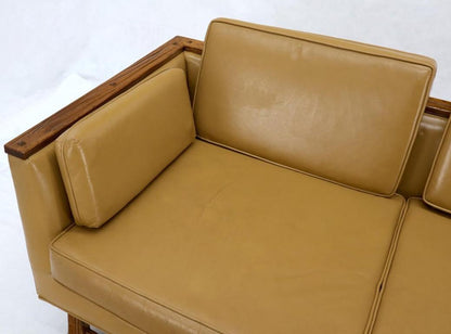 Mid-Century Modern Tan Leather Oak Frame Sofa by Ranch Oak