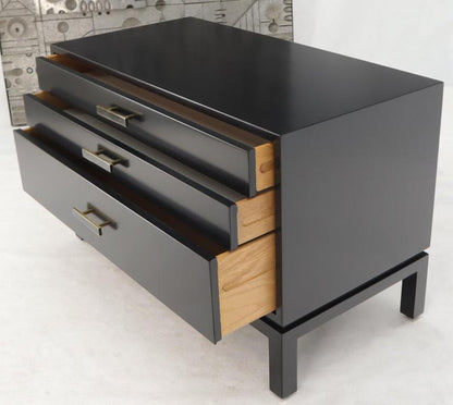 Black Lacquer Three Drawers Brass Pulls Bachelor Chest Nightstand Harvey Probber