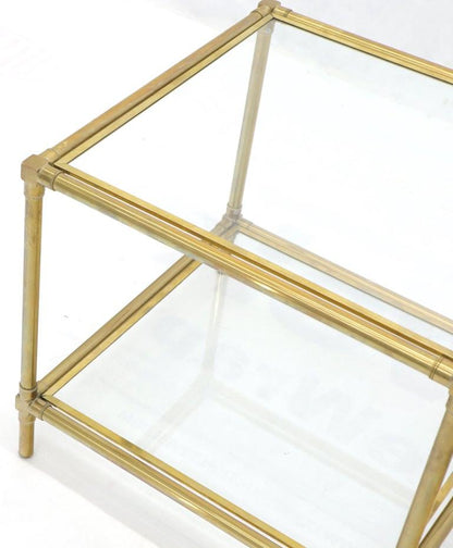 Heavy Machined Brass Glass Top Cube Shape Side Coffee Table