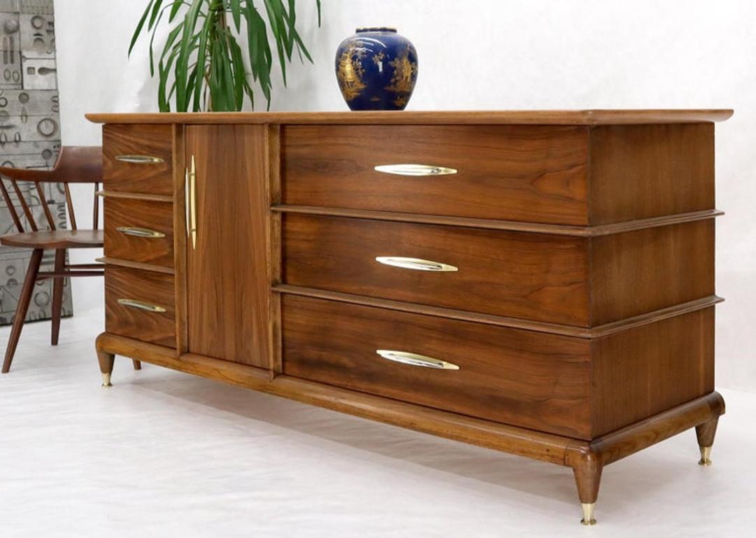 Sculptural Walnut Mid-Century Modern Long Dresser Credenza