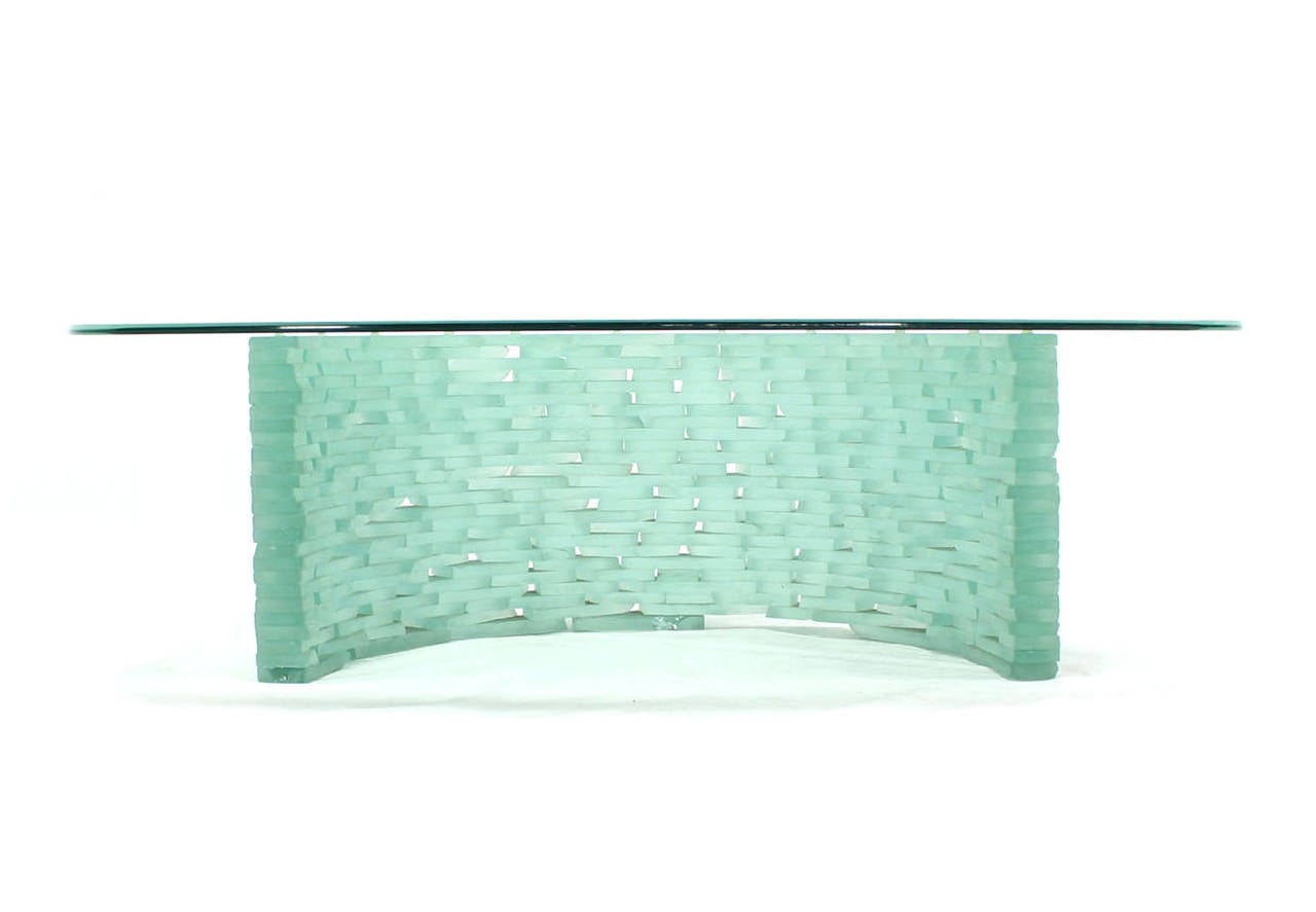 Sculptural Glass C Shape Base Coffee Table Stacked Ice Looking Glass Base