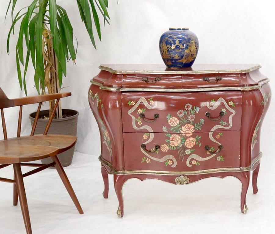 Red Lacquer Painted Bombay Dresser Chest of Drawers