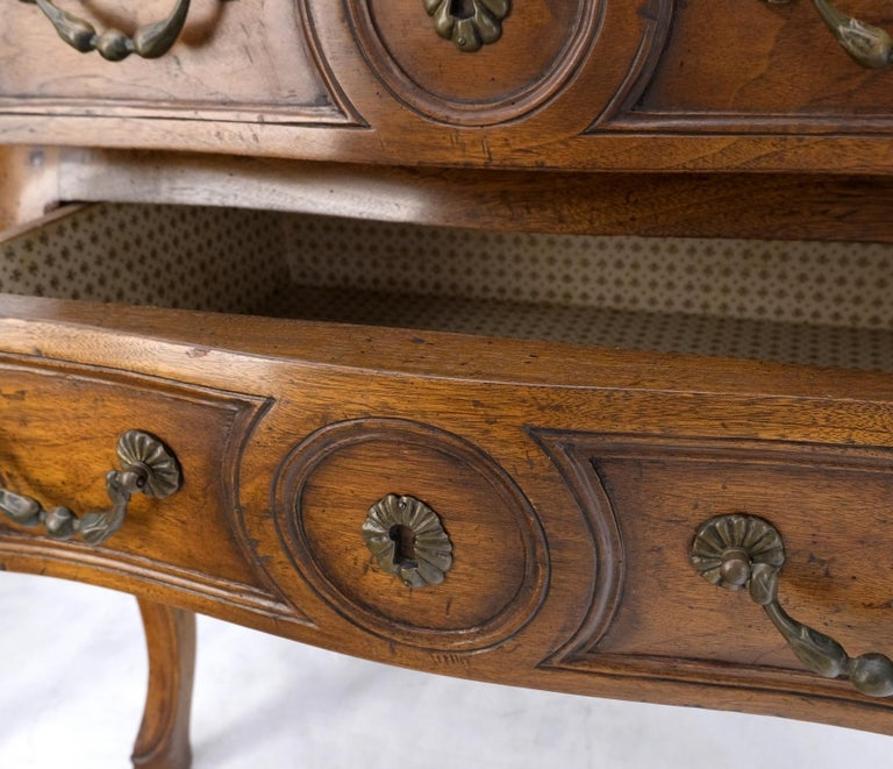 Pair Custom Bombe Shape Marble Top Brass Drop Pulls 2 Drawer Nightstands Tables