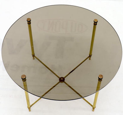 Circular Round Smoked Glass Brass Legs Nesting Coffee Table