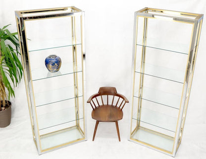 Pair of Chrome Brass and Glass Mid-Century Modern Étagères