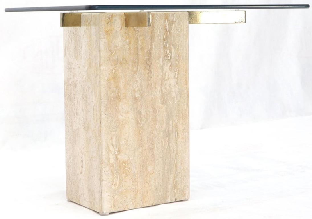 Travertine Base Glass Top Mid-Century Modern Side Table