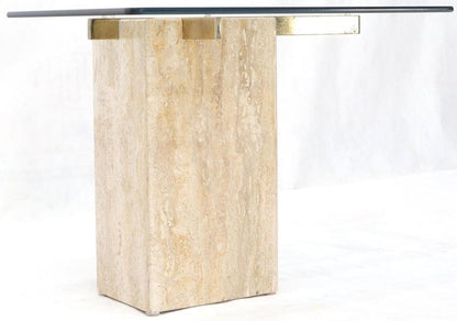 Travertine Base Glass Top Mid-Century Modern Side Table