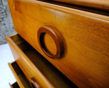 Russel Wright Solid Maple Art Deco Round Pulls 4 Deep Drawers High Chest Dresser