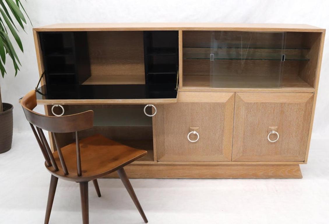 Cerused White Wash Oak Drop Front Secretary Desk Bookcase Credenza