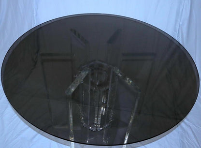 Heavy Massive Lucite Base Round Bronze Smoked Glass Top Dining Conference Table
