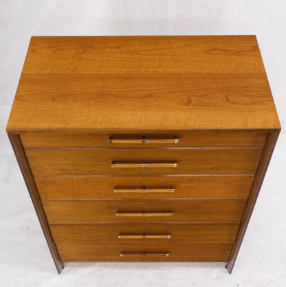John Stuart Honey Amber Maple High Chest 6 Drawers Dresser Cabinet Wooden Pulls