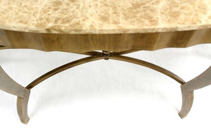 Ovesize Art Deco Silver Leaf with Marble-Top Demilune Console Table