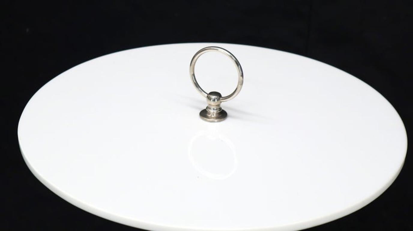 Round Vitrolite Glass Top Heavy Solid Chrome Accent Side Center Occasional Table