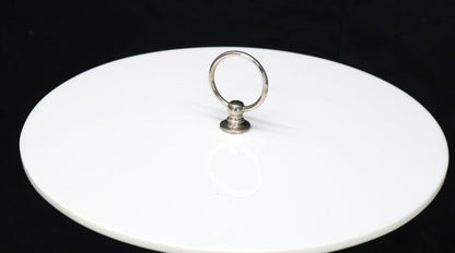 Round Vitrolite Glass Top Heavy Solid Chrome Accent Side Center Occasional Table