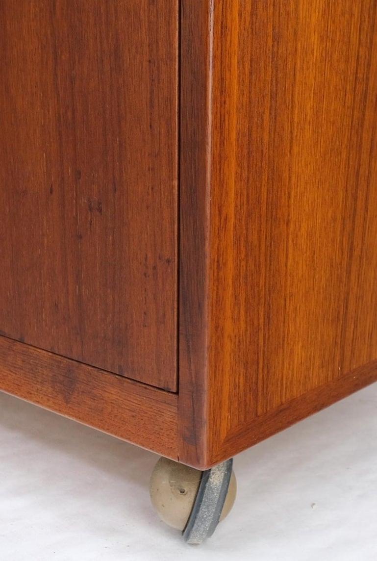 Teak Danish Modern Petit Serving Credenza on Wheels Bar Liquor Cabinet Dresser