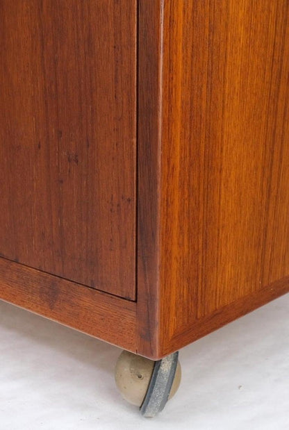 Teak Danish Modern Petit Serving Credenza on Wheels Bar Liquor Cabinet Dresser