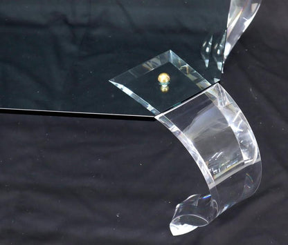 Glass Top Bent Lucite Legs Rectangular Coffee Table